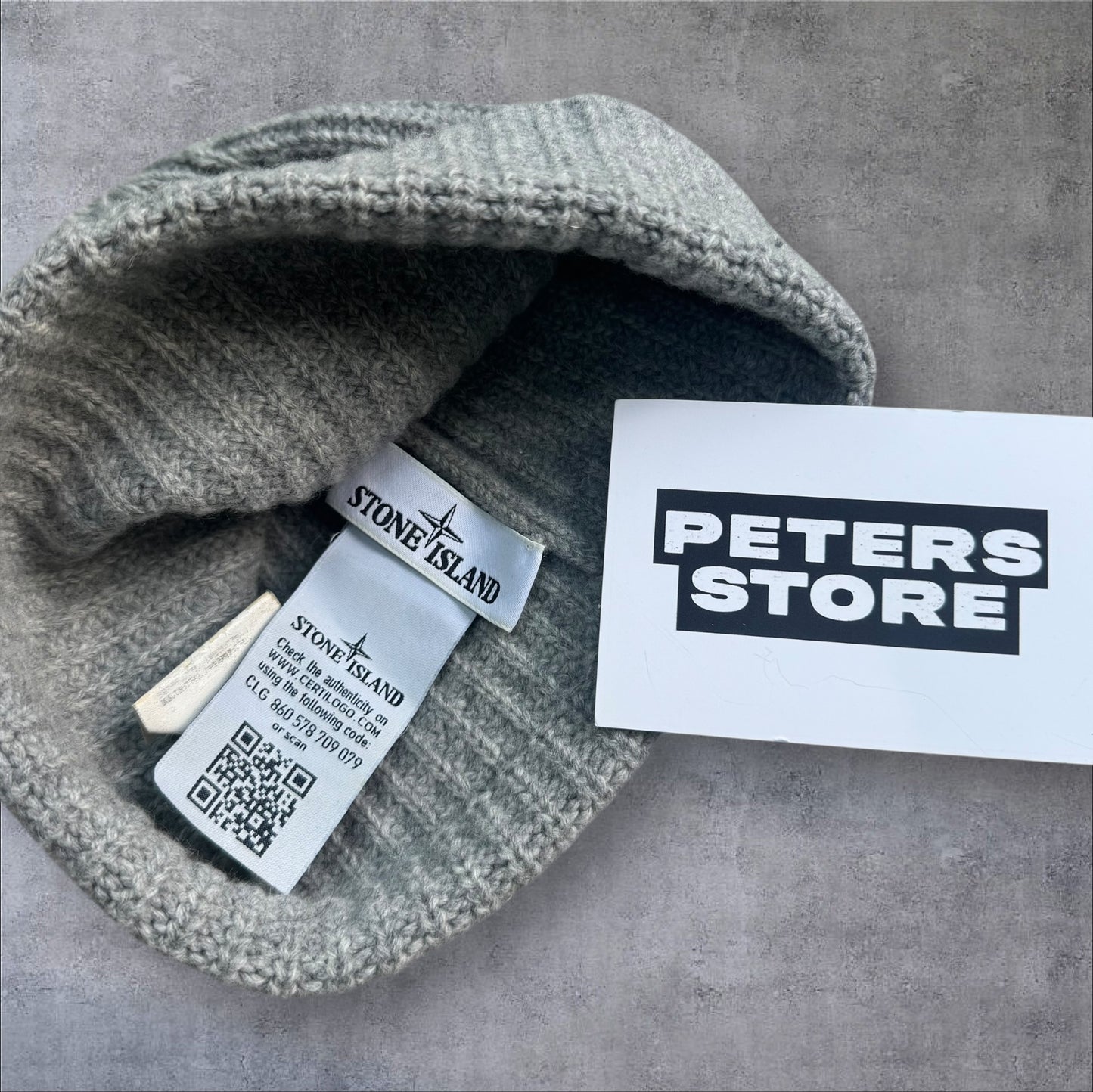 Stone Island Beanie Grey White Badge One Size RRP £140+
