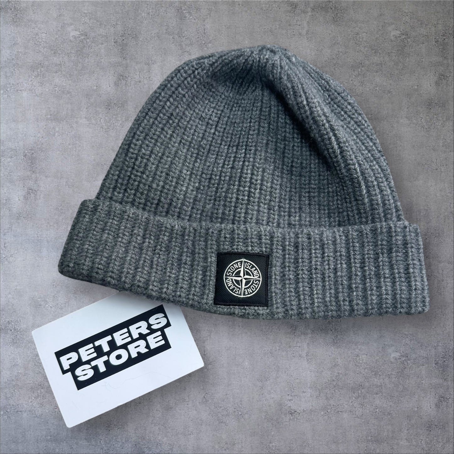 Stone Island Beanie Grey Black Badge One Size RRP £140+