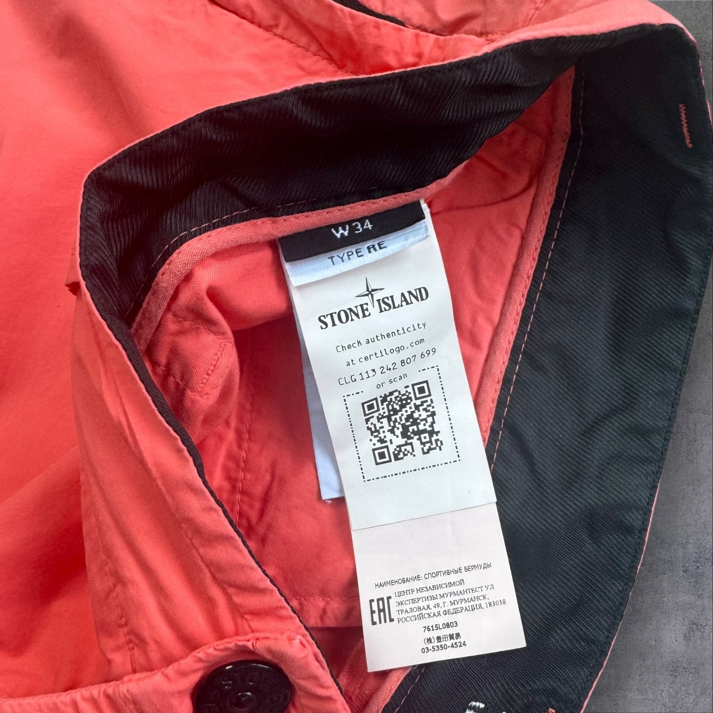 Stone Island Cargo Shorts Coral Orange Newer Season Size 34W RRP £325