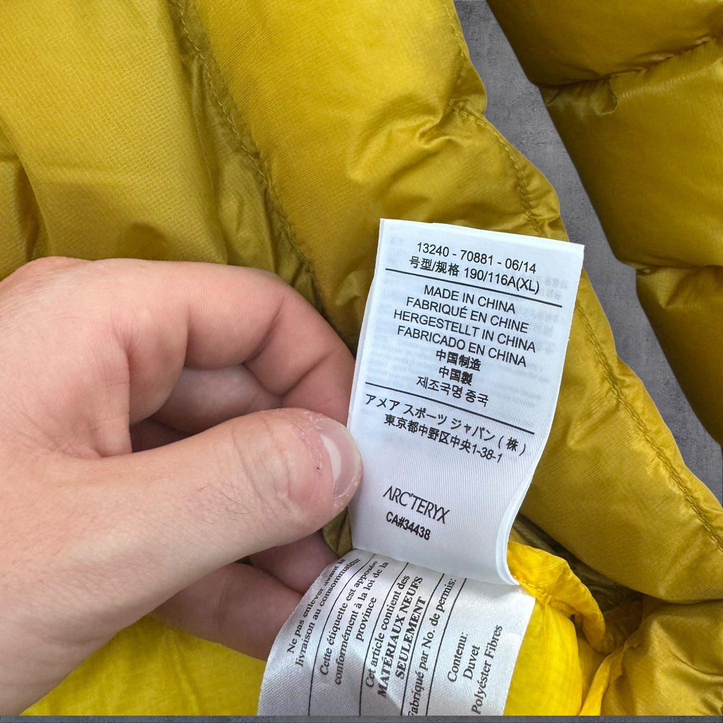 Arc’teryx Cerium LT Down Jacket Yellow Size XL RRP £350+