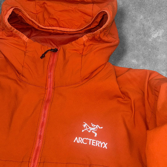 Arc'teryx Atom Jacket Orange hood and logo