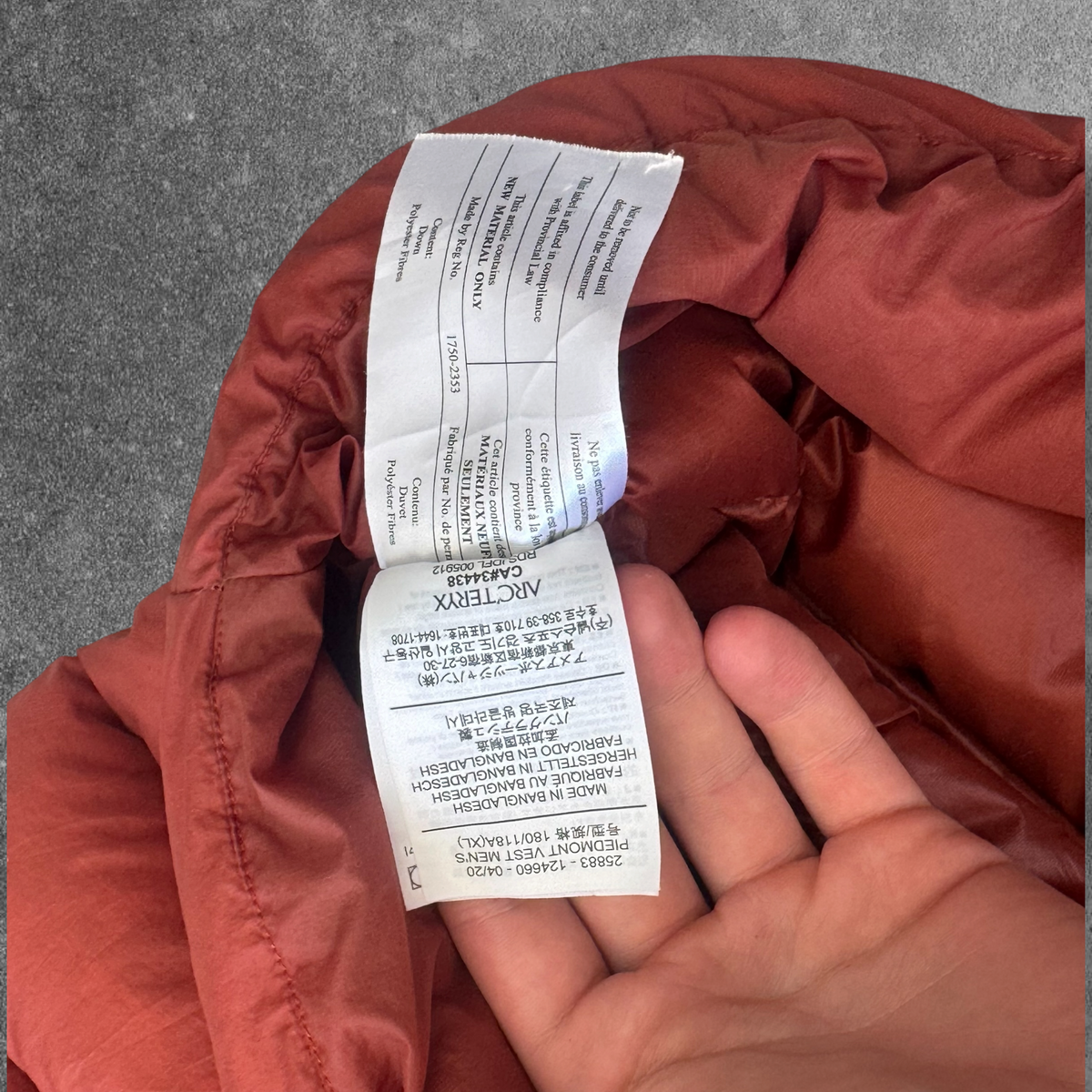 Arc'teryx Piedmont Vest Men's XL Rust Red 2020 Insulated
