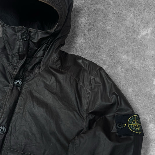Stone Island Mussola Gommata Hooded Jacket Dark Brown Men's Small