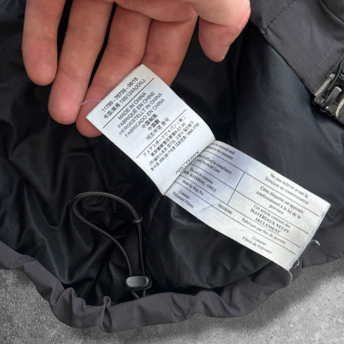 Arc'teryx hoody wash label