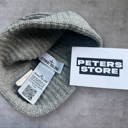 Stone Island Beanie Grey White Badge One Size RRP £140+
