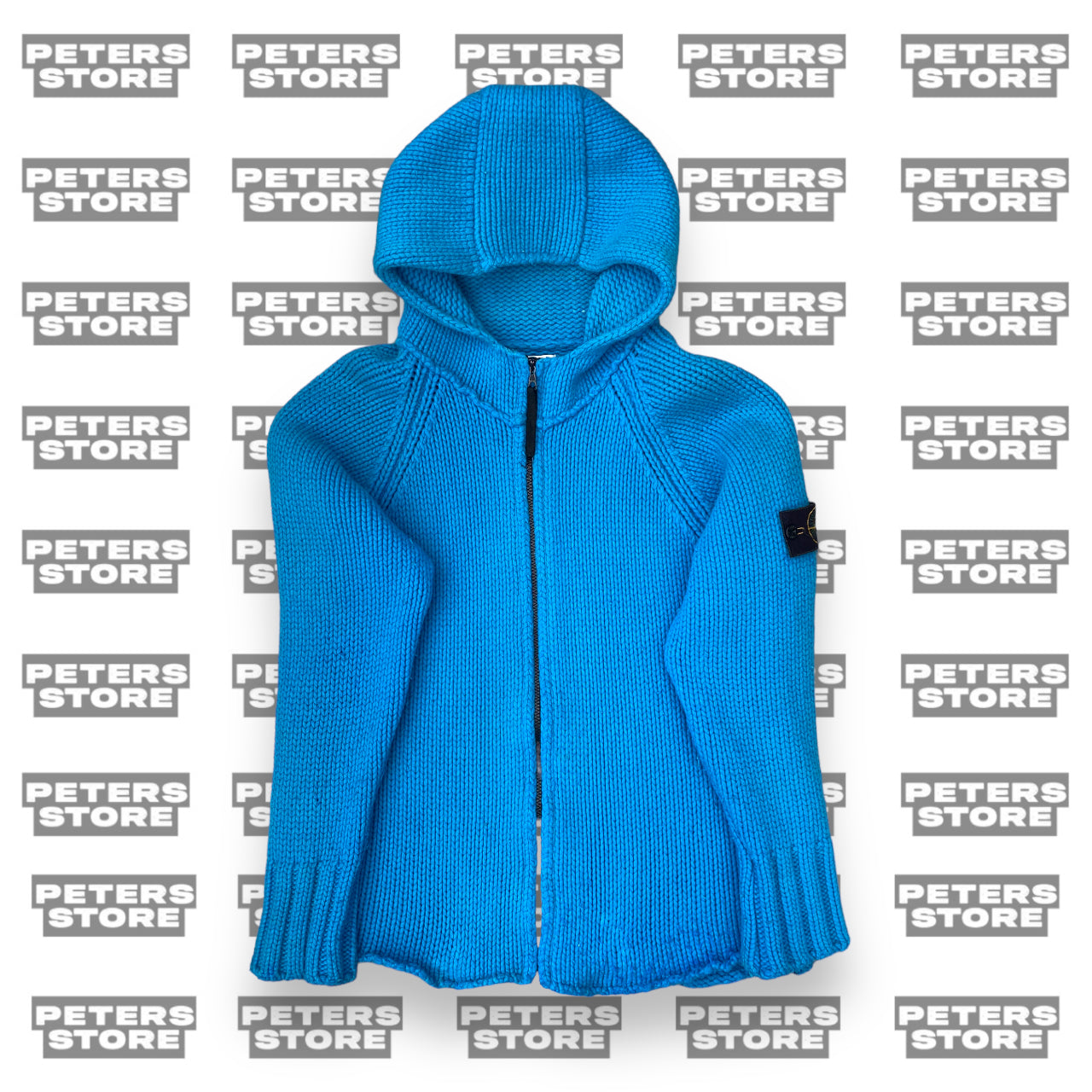 Stone Island Blue Knit Zip Up Jumper Hoodie