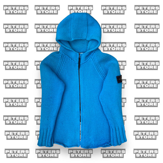 Stone Island Blue Knit Zip Up Jumper Hoodie