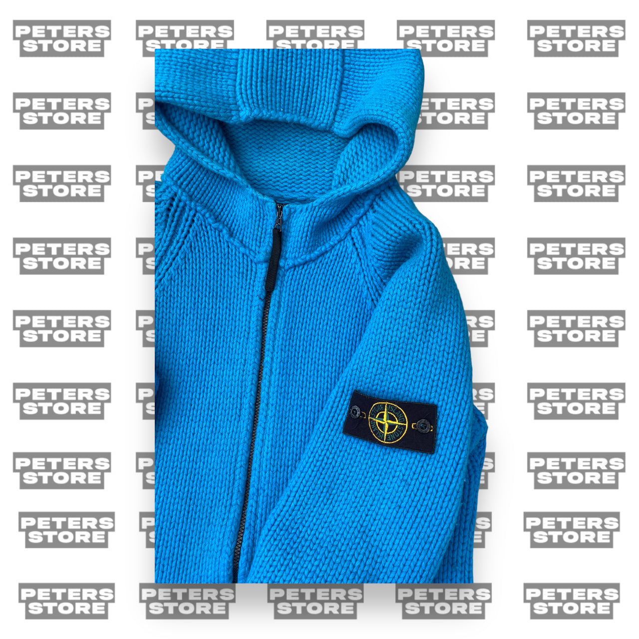 Stone Island Blue Knit Zip Up Jumper Hoodie