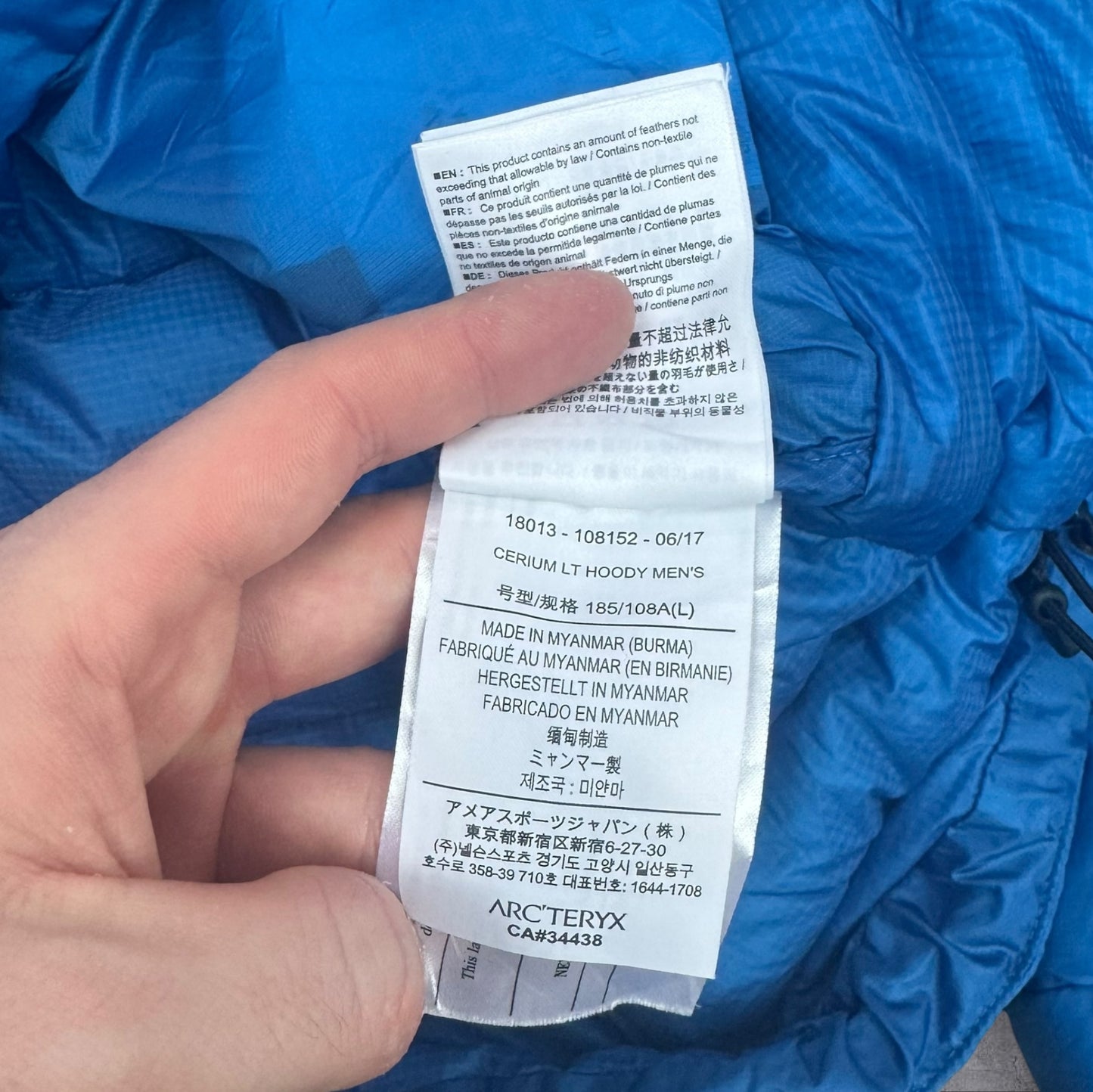 Arcteryx Cerium Puffer Jacket Large Blue RRP £350