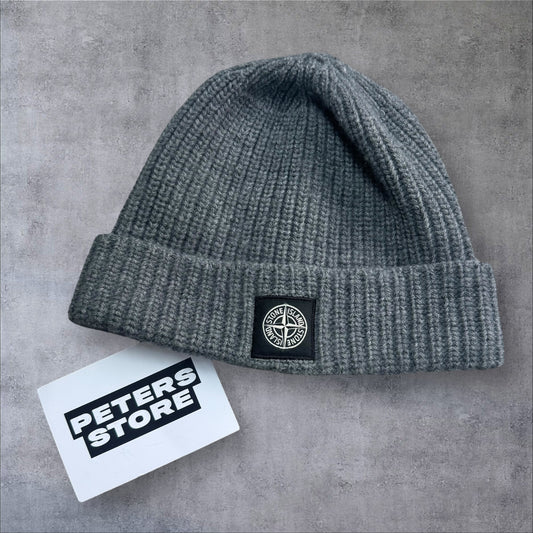 Stone Island Beanie Grey Black Badge One Size RRP £140+