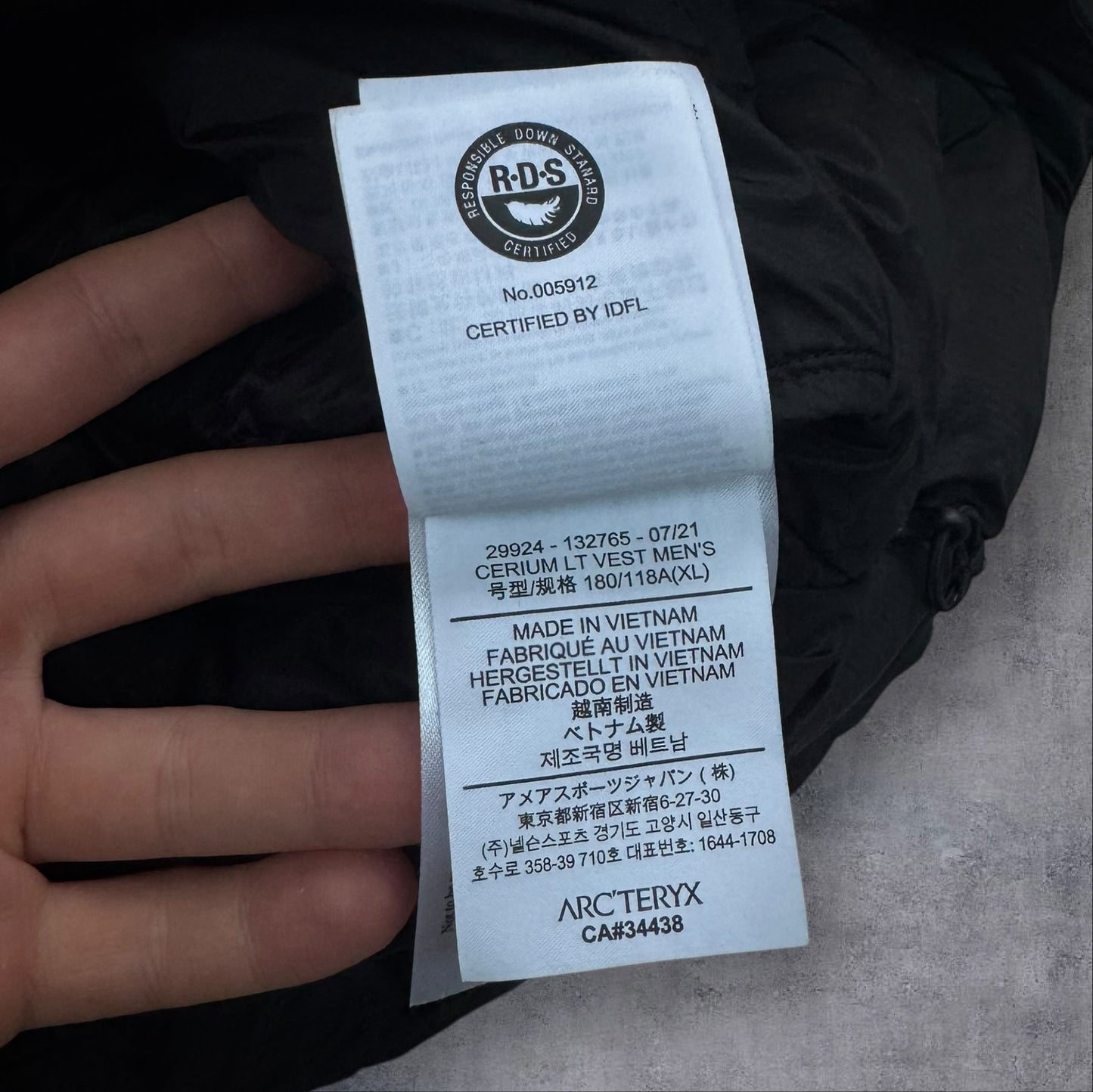 Arcteryx Cerium LT Black Gilet Mens XL RRP £260