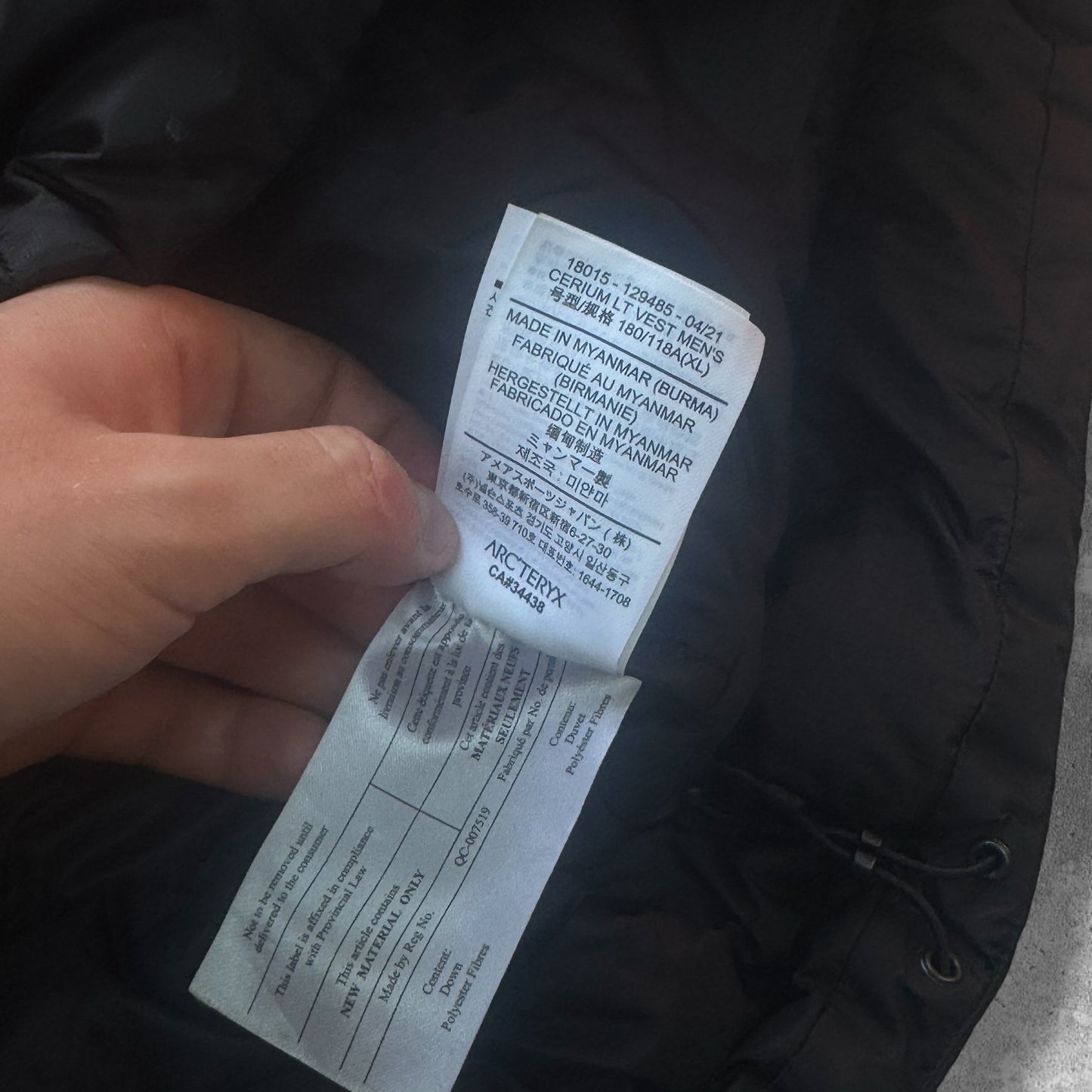 Arc'teryx Cerium LT Gilet XL Black Down RRP £280
