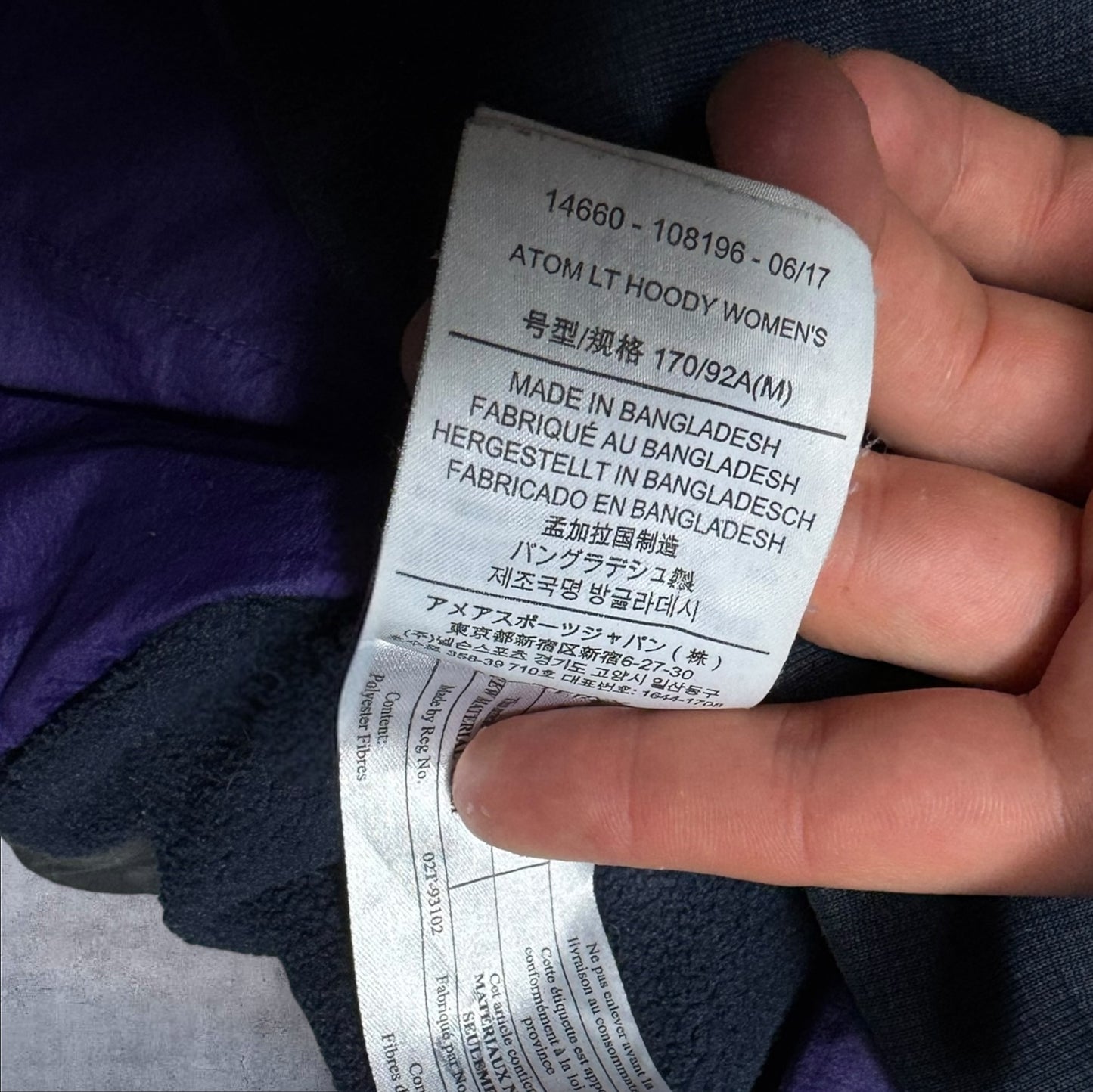 Arcteryx Womens Medium Atom LT Jacket Purple Inner Colourway RRP £240