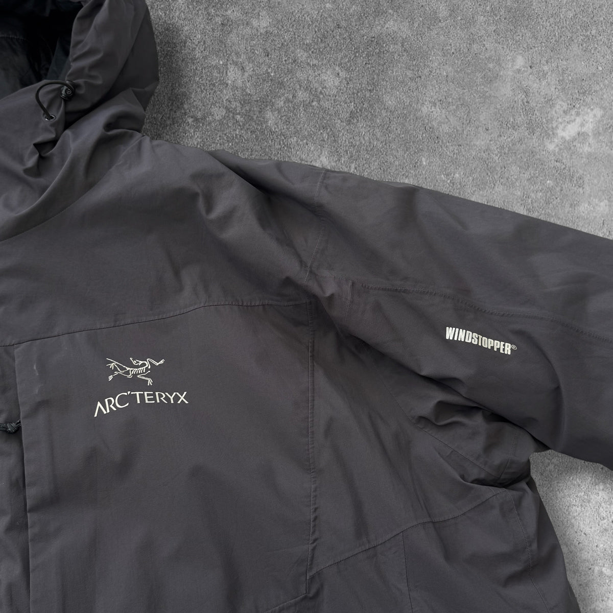 Arc'teryx hoody logo and Windstopper sleeve