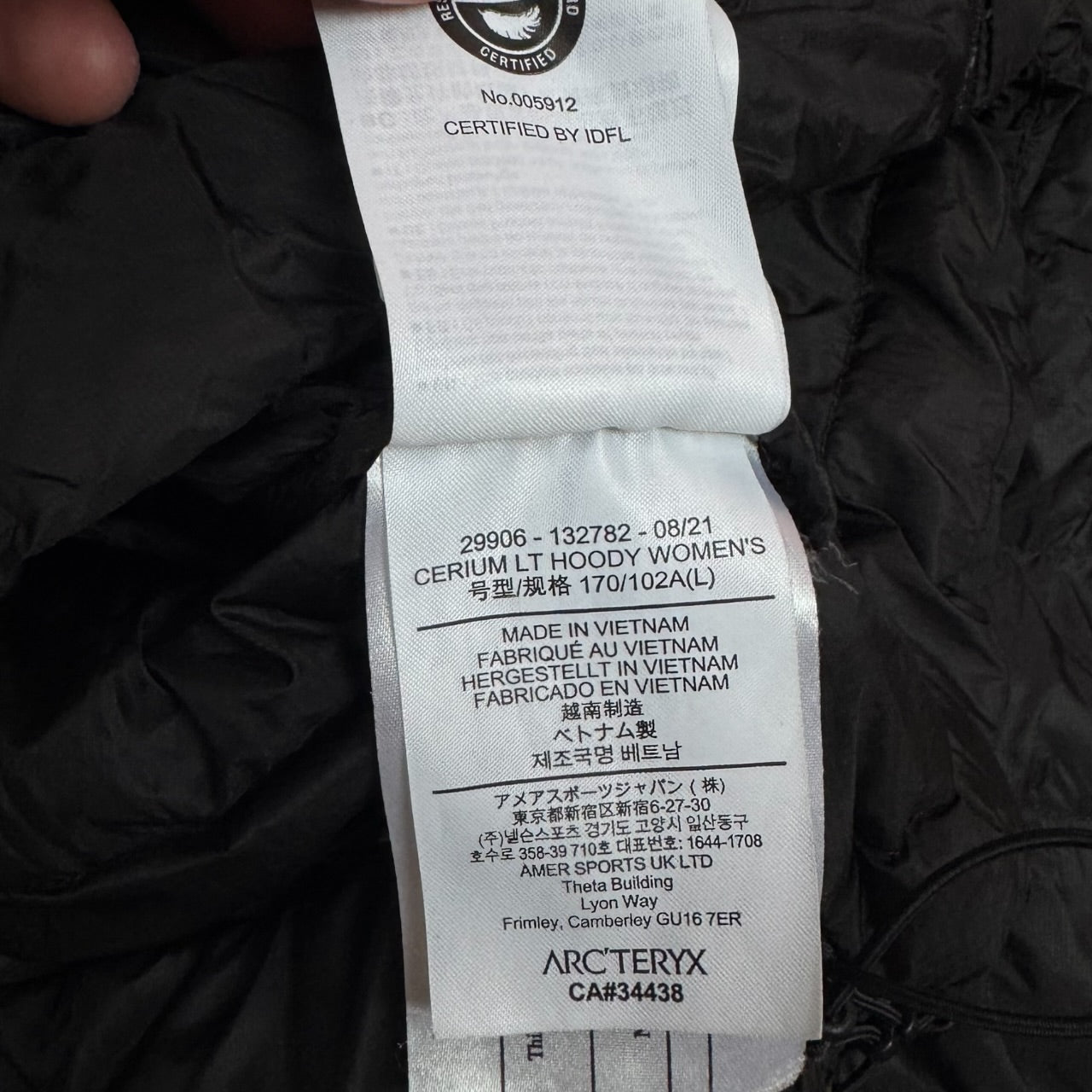 Arcteryx Women’s Cerium LT Puffer Jacket Black Large RRP £350