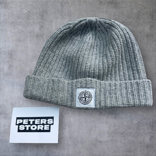 Stone Island Beanie Grey White Badge One Size RRP £140+