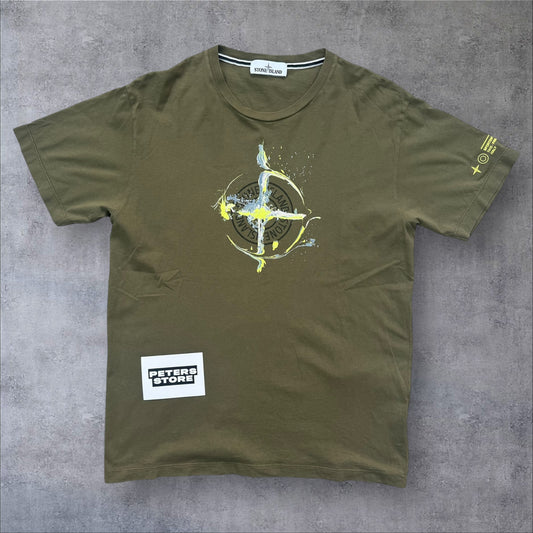 Stone Island Splash Compass T-Shirt Khaki Size Large RRP £175+