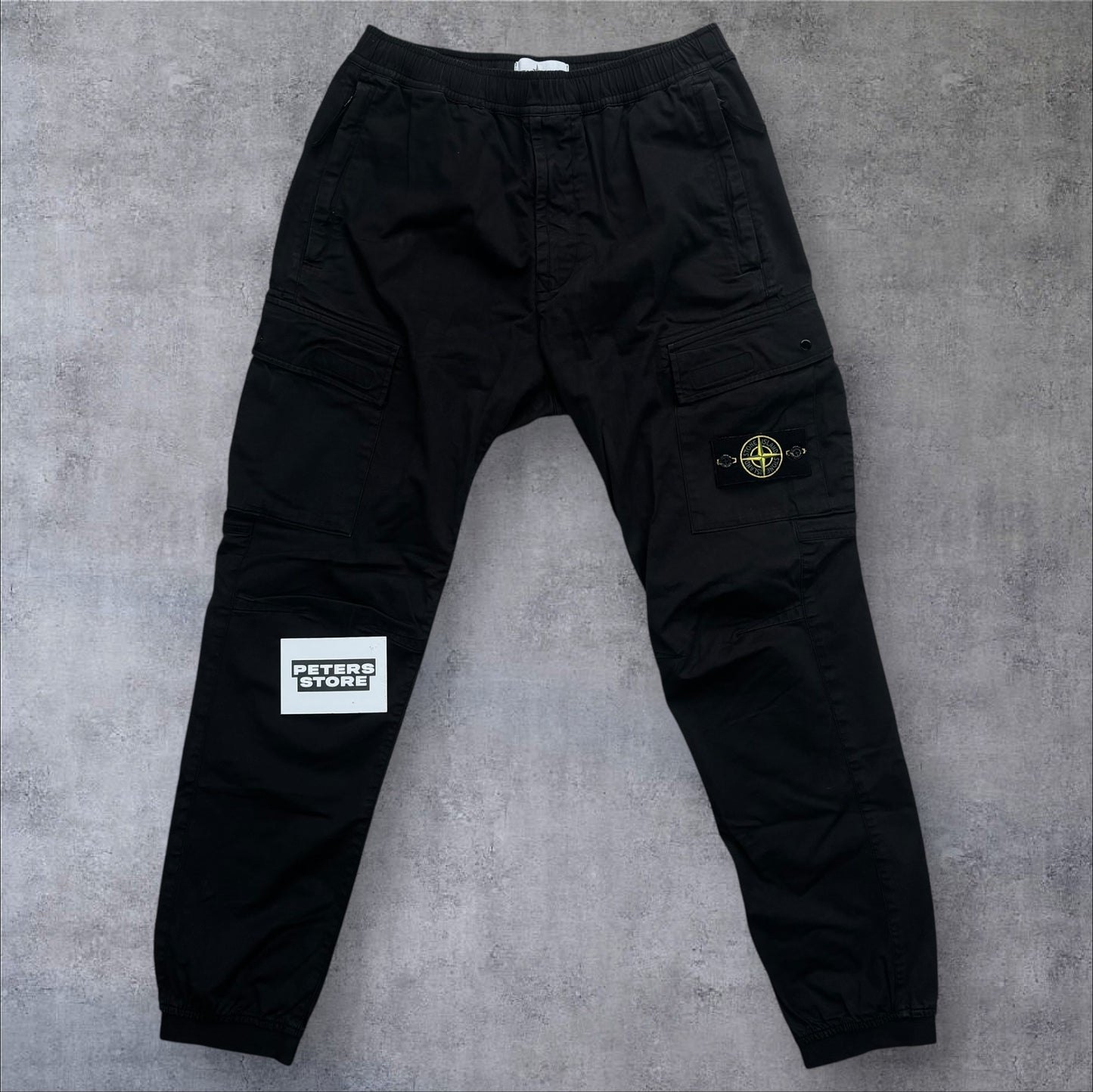 Stone Island Elasticated Cargo Trousers Black Size 32 Waist RRP £450