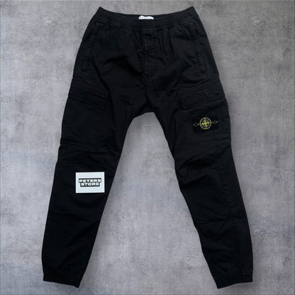 Stone Island Elasticated Cargo Trousers Black Size 32 Waist RRP £450