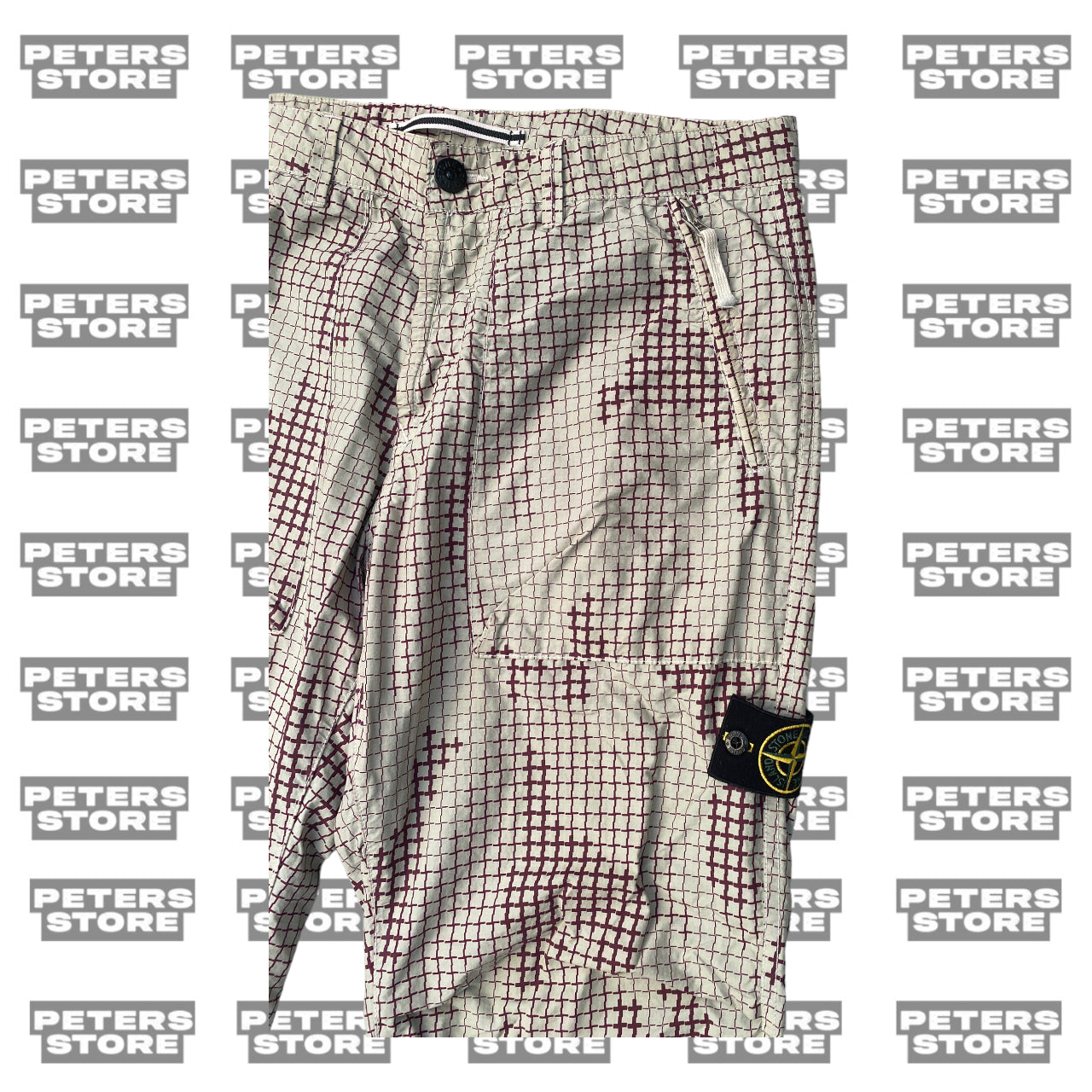 Stone Island White Grid Pattern Trousers