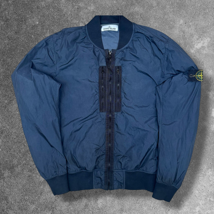 Stone Island Crinkle Reps Nylon Bomber Jacket Navy Blue Men's Medium RRP £550
