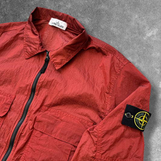 Stone Island red overshirt close up