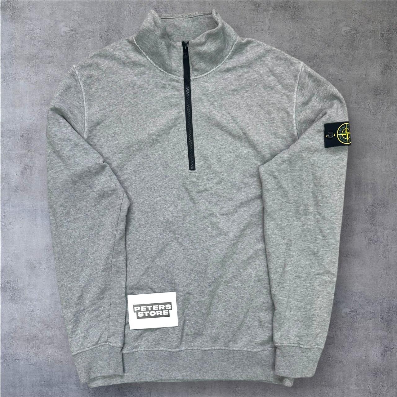 Stone Island Quarter Zip Sweatshirt Men’s XL Grey Badge Sleeve Jumper RRP £265