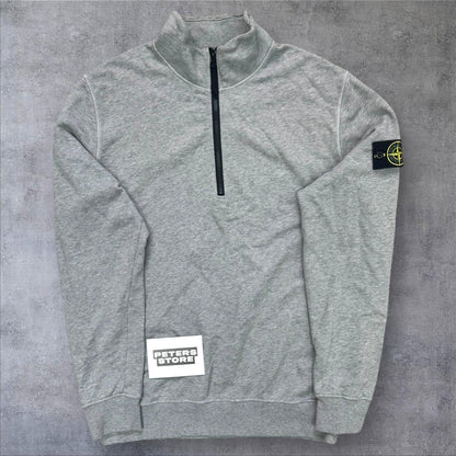 Stone Island Quarter Zip Sweatshirt Men’s XL Grey Badge Sleeve Jumper RRP £265