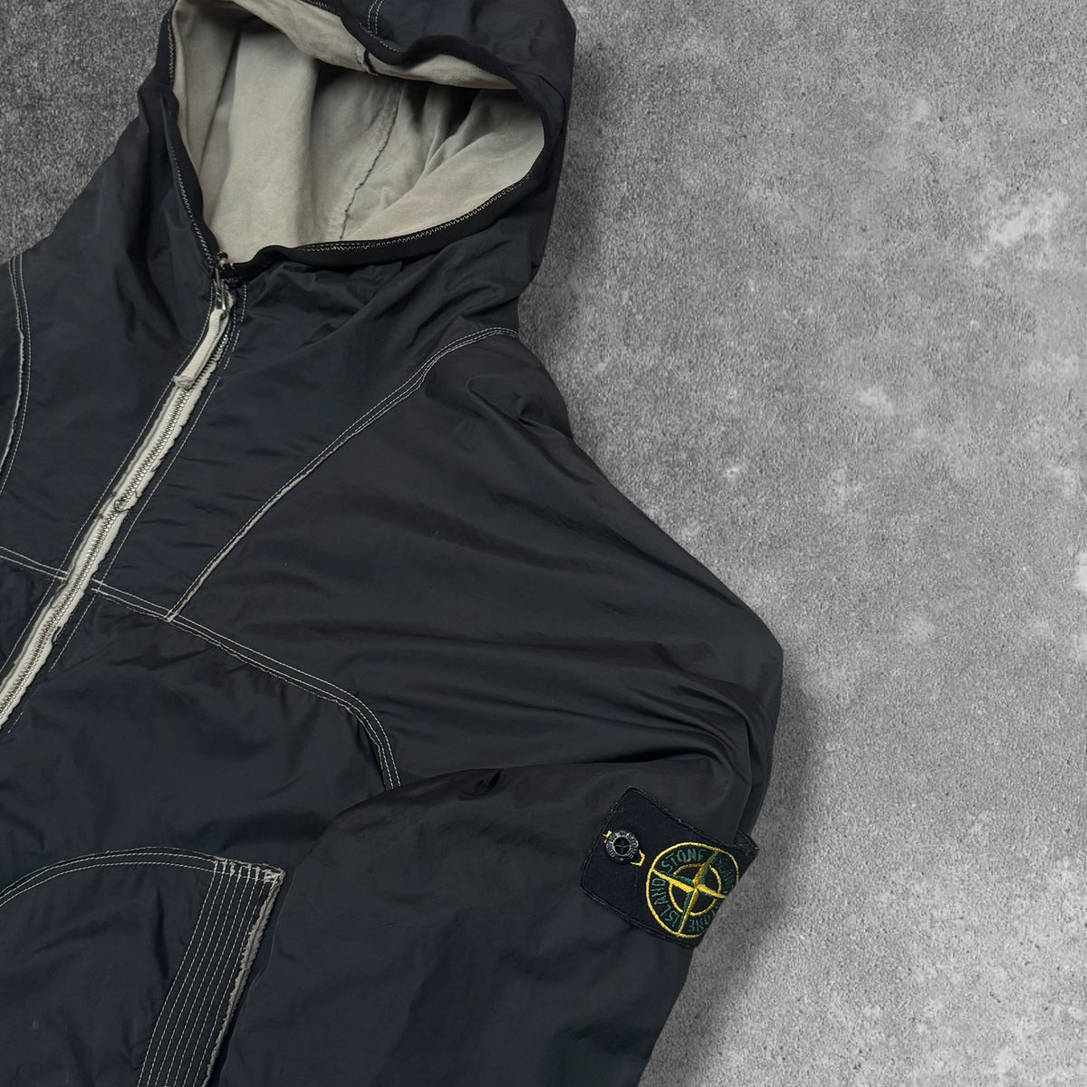 Stone Island SS 2005 Hooded Jacket Men's XL Dark Grey Contrast Stitch