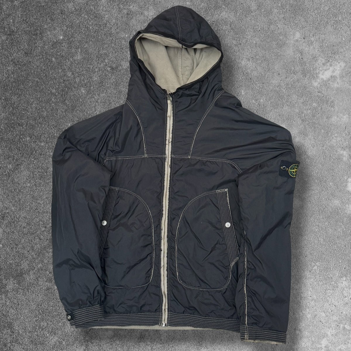 Stone Island SS 2005 Hooded Jacket Men's XL Dark Grey Contrast Stitch