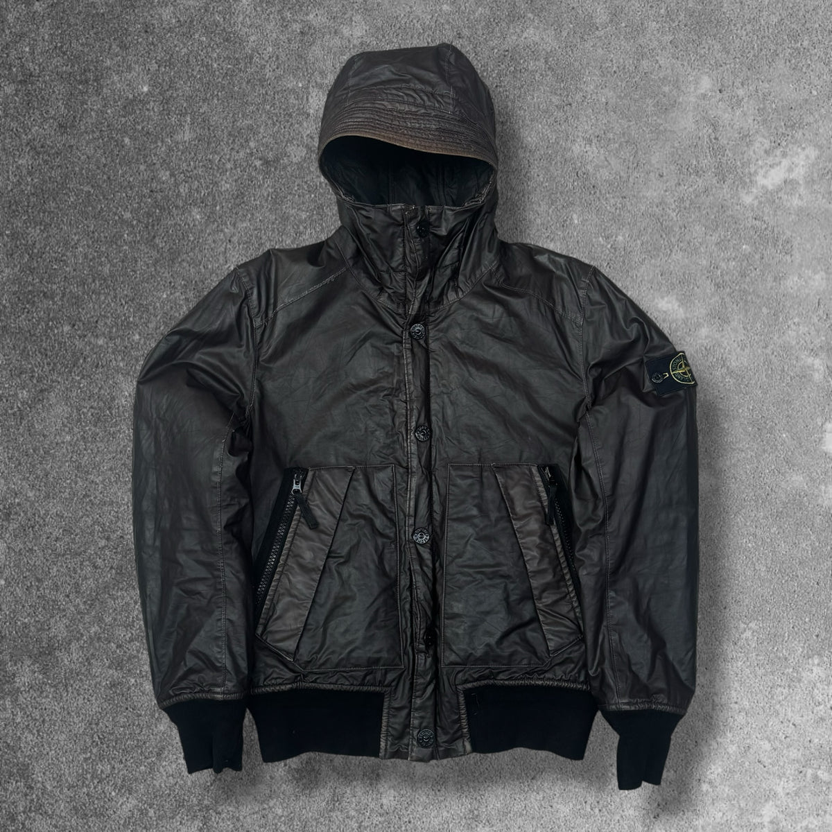 Stone Island Mussola Gommata Hooded Jacket Dark Brown Men's Small