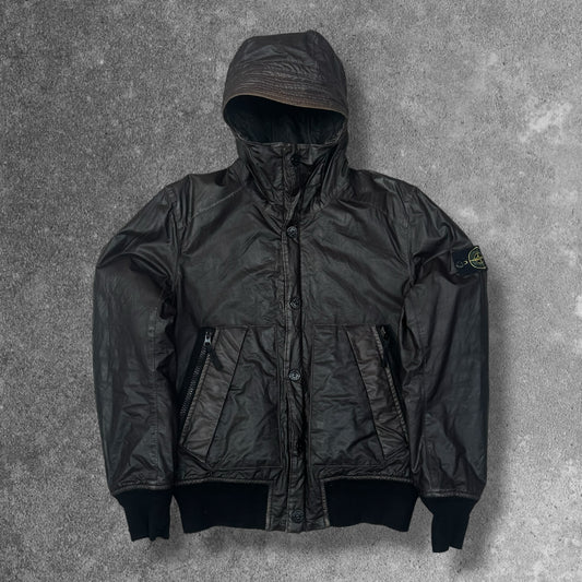 Stone Island Mussola Gommata Hooded Jacket Dark Brown Men's Small