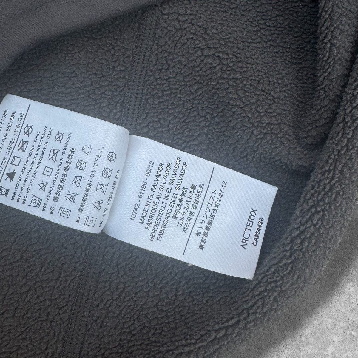 Arc'teryx Leaf Naga Fleece care label