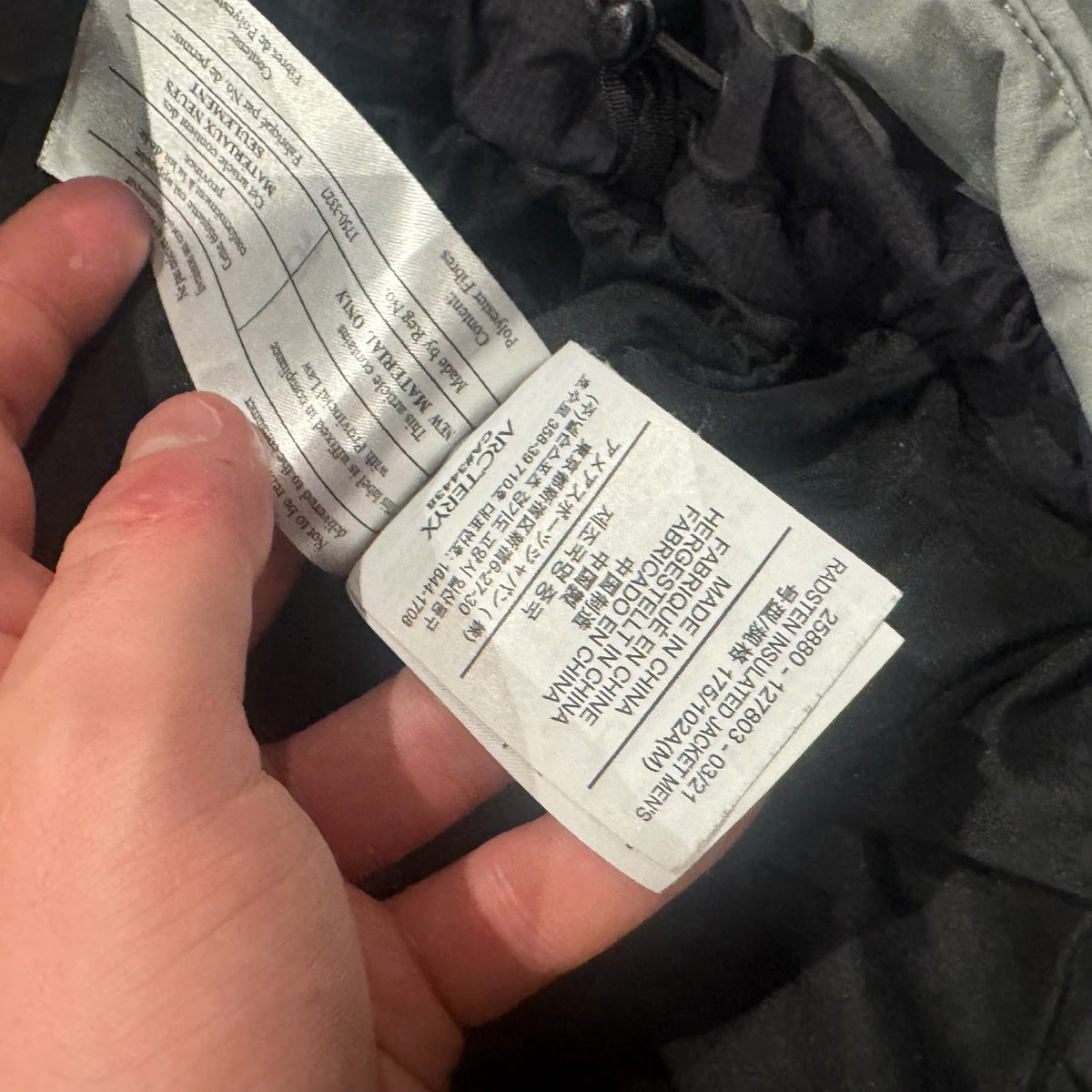 Arc'teryx Radsten Insulated Jacket care label
