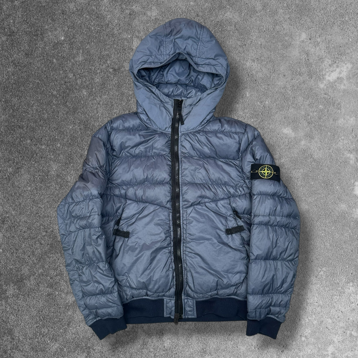 Stone Island Micro Yarn Down Hooded Jacket Blue Grey Men's Medium