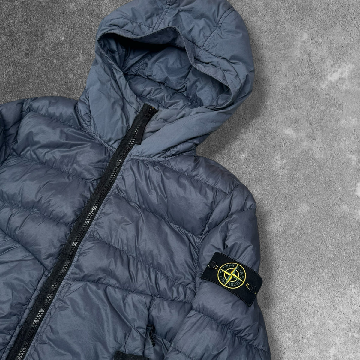 Stone Island Micro Yarn Down Hooded Jacket Blue Grey Men's Medium