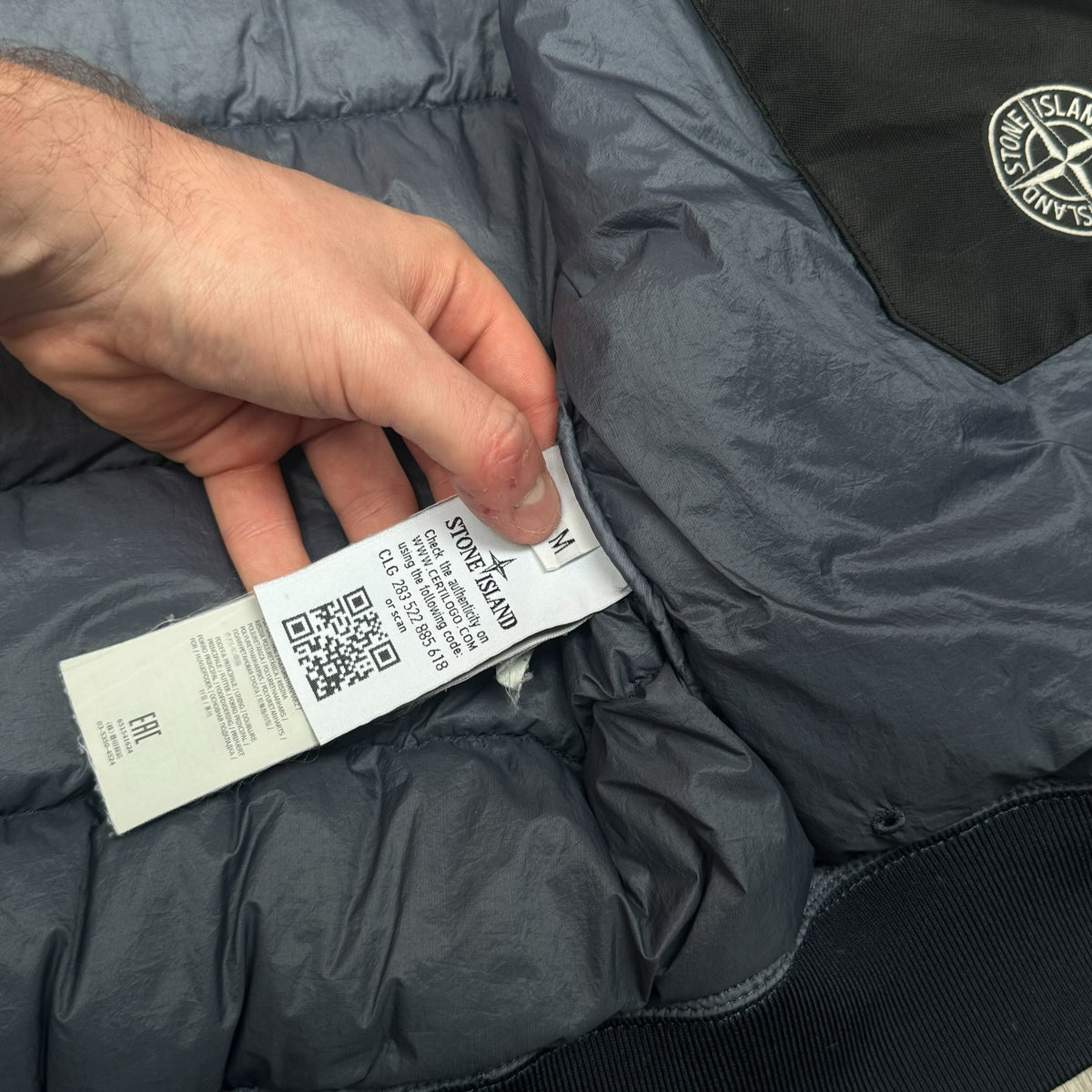Stone Island Micro Yarn Down Hooded Jacket Blue Grey Men's Medium