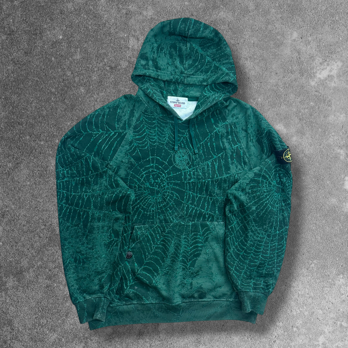 Stone Island x Supreme Spiderweb Hoodie Large Green V0053 RRP £230