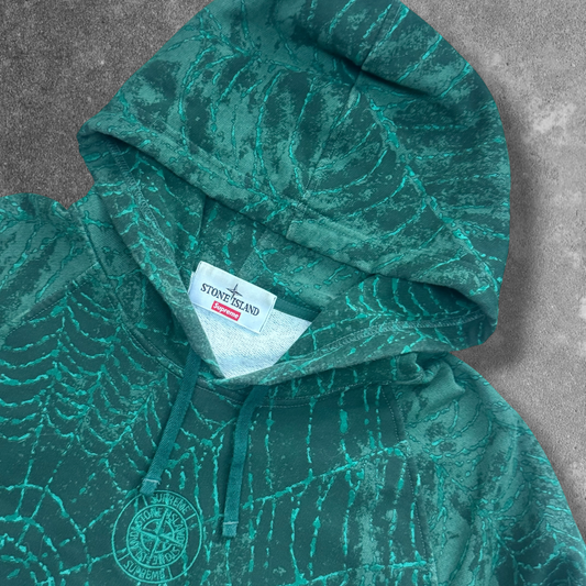 Stone Island x Supreme Spiderweb Hoodie Large Green V0053 RRP £230